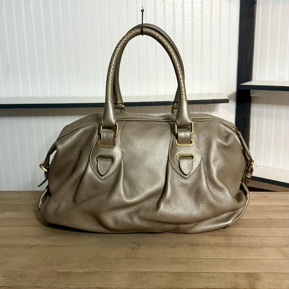 RARE Bally Large Platinum Metallic Leather Satchel Bag - Picture 3 of 11